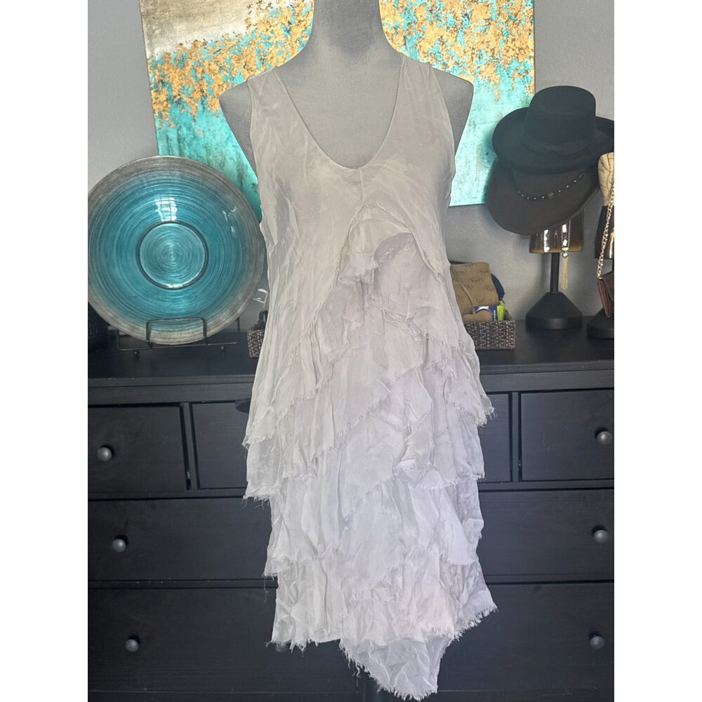 Italian Silk Blend Boho Tiered Ruffle Dress AsymmetricalRaw Edge LagenLook S/M